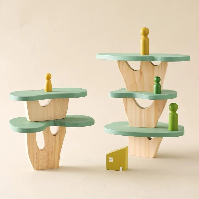 Montessori Wooden Tree Block Toys for Children Ornament Decoration Baby Stacking 3D Toy Wooden Blocks Stacker Balancing Games