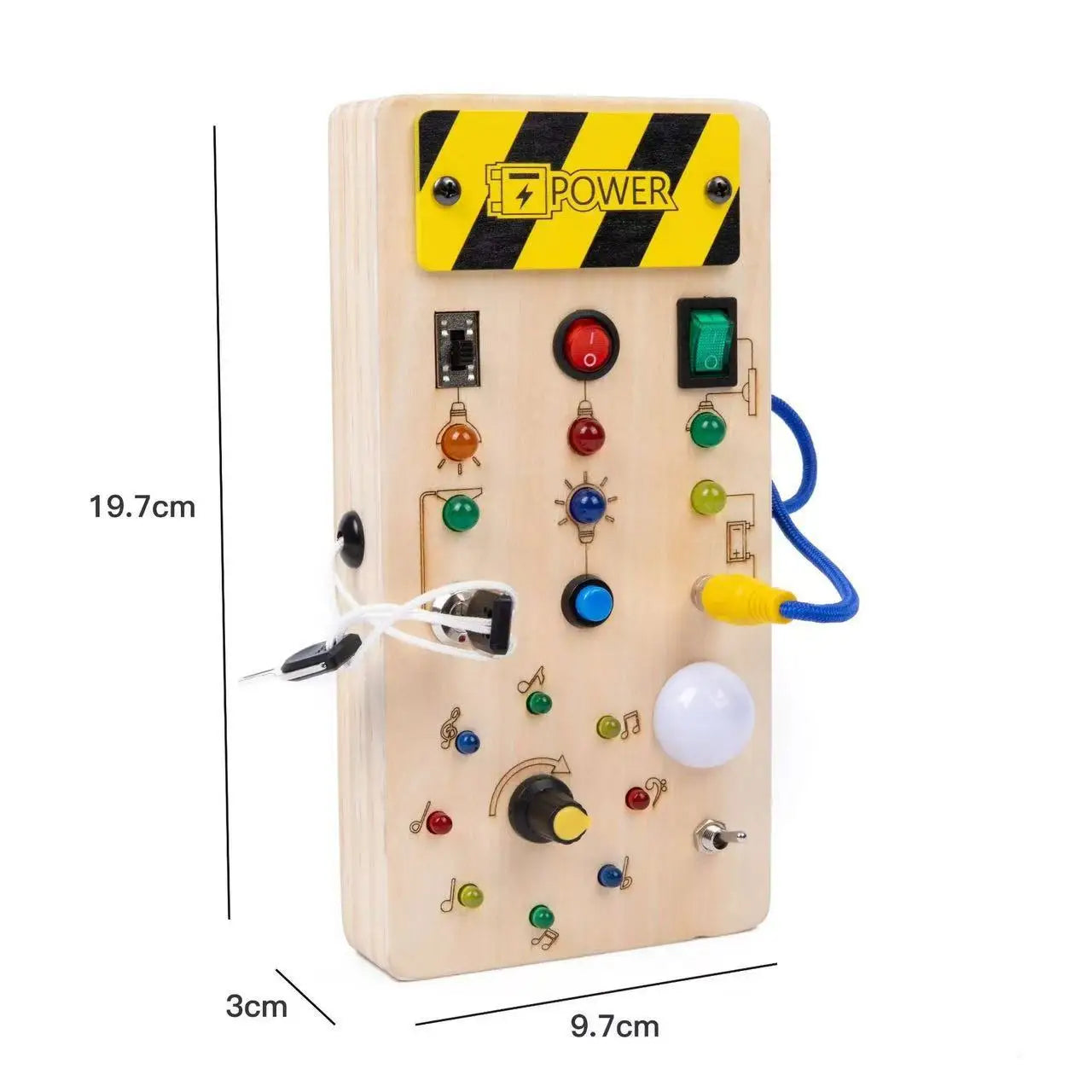 Montessori Wood Busy Board with LED Light Real Switches-Sensory Activity Toy for Toddler 1-3 Early Learning Fine Motor Skill Kit