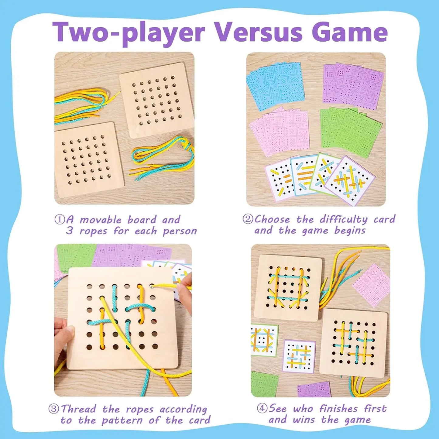 Montessori Wooden Threading Activity Puzzles,Early Educational Fine Motor Skill Travel Toy,Birthday Gifts for Boys and Girls