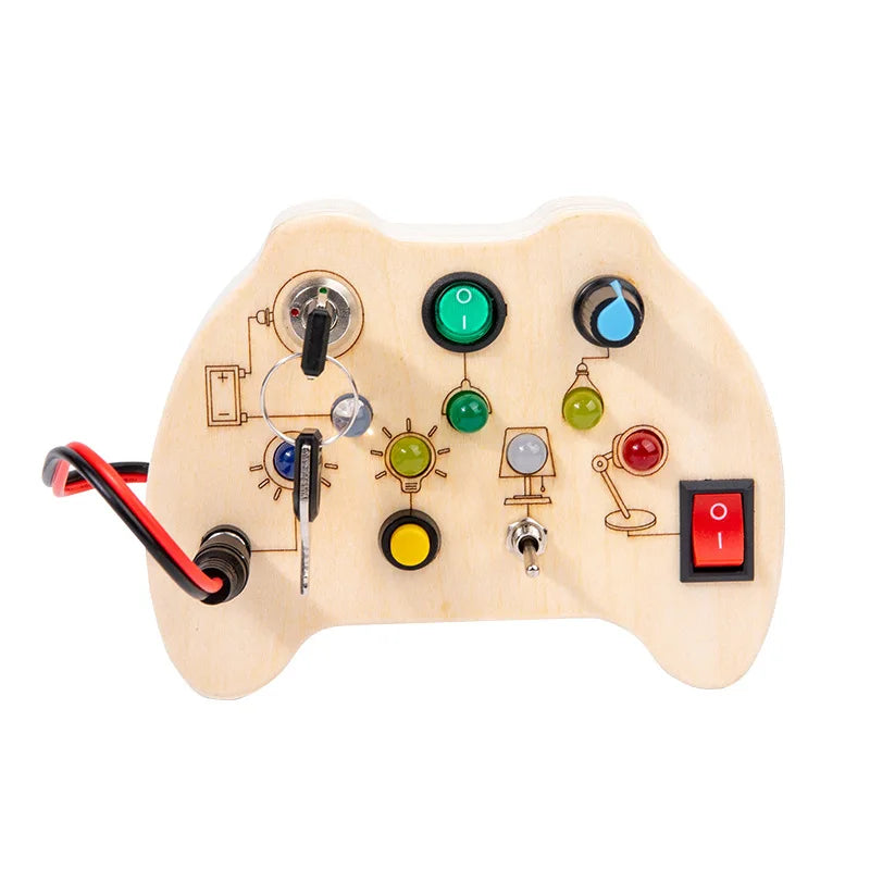 Montessori Wood Busy Board with LED Light Real Switches-Sensory Activity Toy for Toddler 1-3 Early Learning Fine Motor Skill Kit