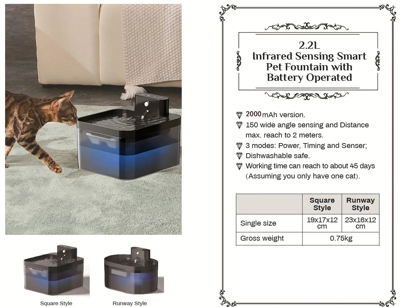 Wireless Automatic Cat Water Fountain 2.2L Intelligent Pet Water Dispenser With Filter Drinking Fountain For Cat Dog