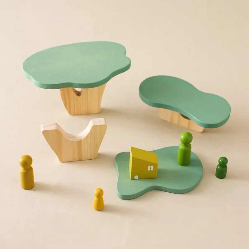 Montessori Wooden Tree Block Toys for Children Ornament Decoration Baby Stacking 3D Toy Wooden Blocks Stacker Balancing Games