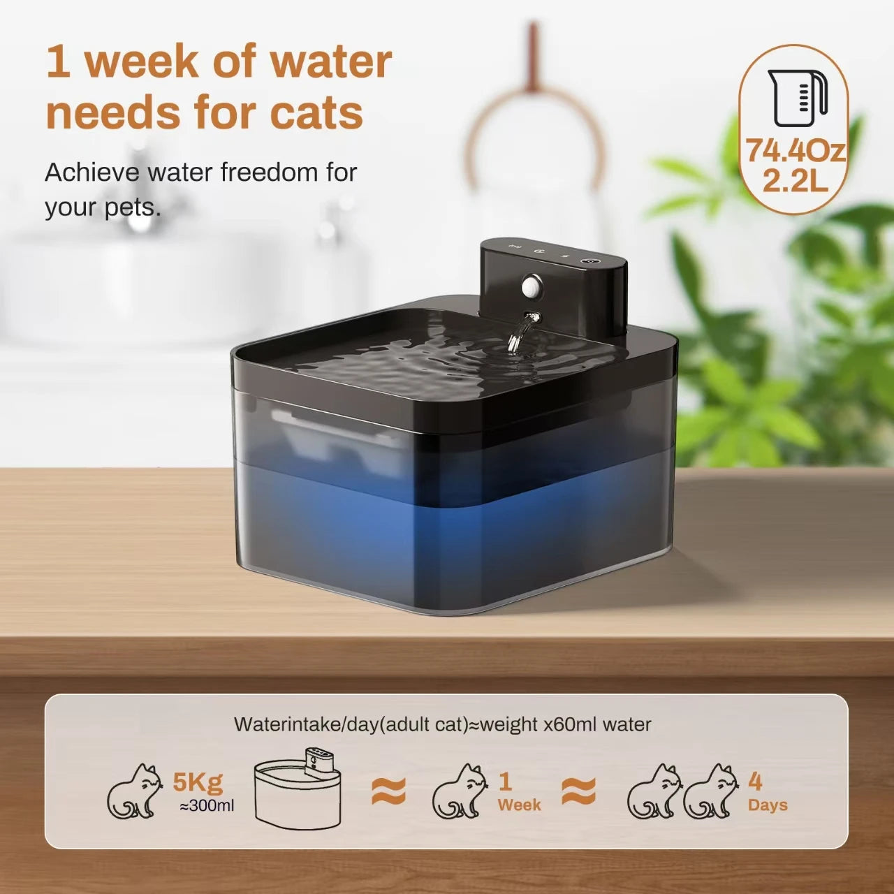 Wireless Automatic Cat Water Fountain 2.2L Intelligent Pet Water Dispenser With Filter Drinking Fountain For Cat Dog