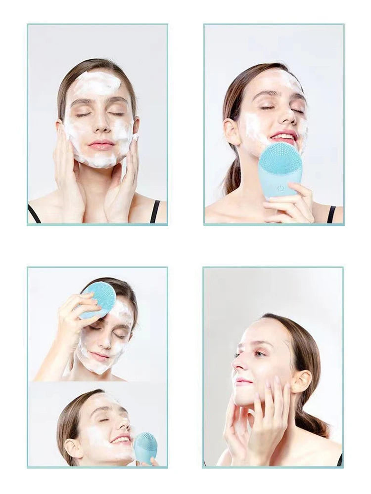Silicone Facial Cleansing Brush - Electric Vibration Massager for Deep Pore Cleaning & Skincare