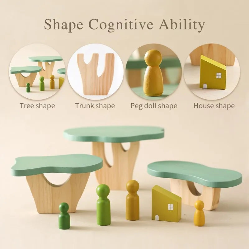 Montessori Wooden Tree Block Toys for Children Ornament Decoration Baby Stacking 3D Toy Wooden Blocks Stacker Balancing Games