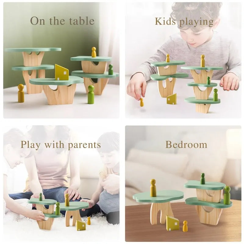 Montessori Wooden Tree Block Toys for Children Ornament Decoration Baby Stacking 3D Toy Wooden Blocks Stacker Balancing Games