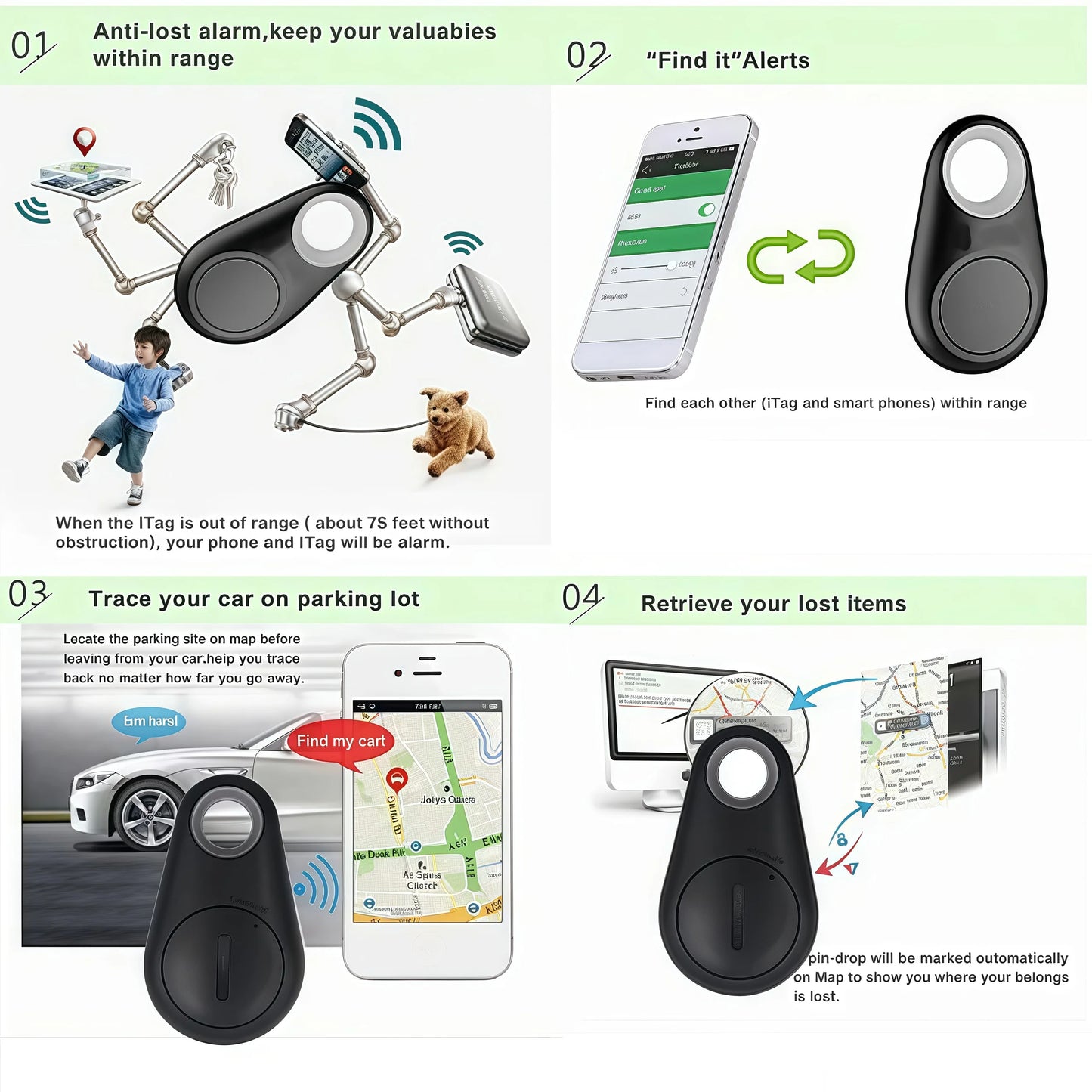 2025 Upgraded Bluetooth 5.0 Tracker-Waterproof Anti-Lost Device for Keys/Pets/Wallet/Luggage-Smart Locator with Range&Alarm
