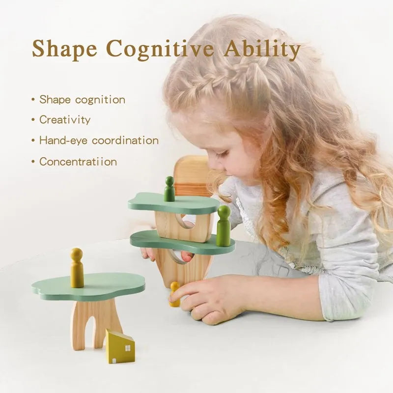 Montessori Wooden Tree Block Toys for Children Ornament Decoration Baby Stacking 3D Toy Wooden Blocks Stacker Balancing Games