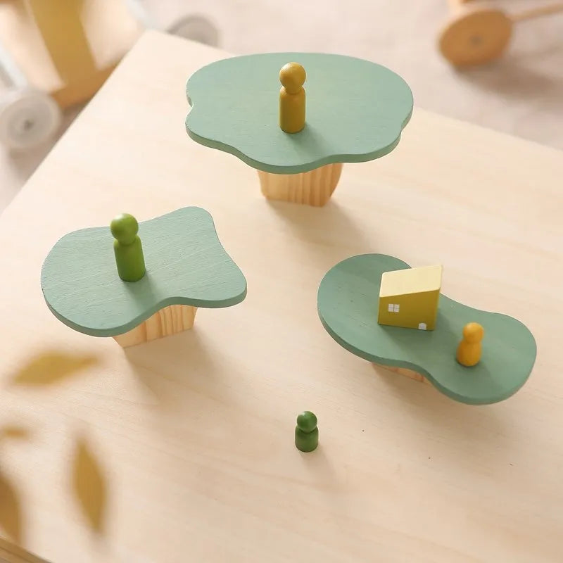 Montessori Wooden Tree Block Toys for Children Ornament Decoration Baby Stacking 3D Toy Wooden Blocks Stacker Balancing Games