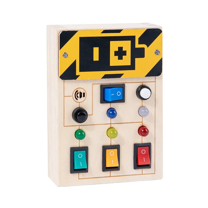 Montessori Wood Busy Board with LED Light Real Switches-Sensory Activity Toy for Toddler 1-3 Early Learning Fine Motor Skill Kit