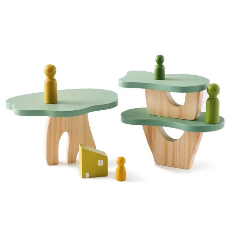 Montessori Wooden Tree Block Toys for Children Ornament Decoration Baby Stacking 3D Toy Wooden Blocks Stacker Balancing Games