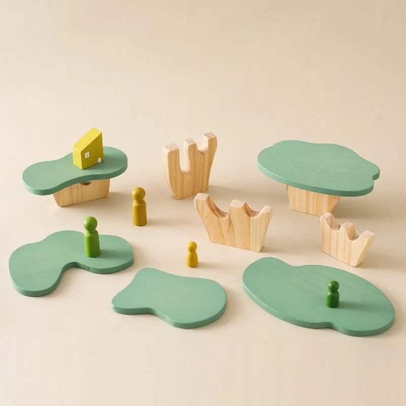 Montessori Wooden Tree Block Toys for Children Ornament Decoration Baby Stacking 3D Toy Wooden Blocks Stacker Balancing Games