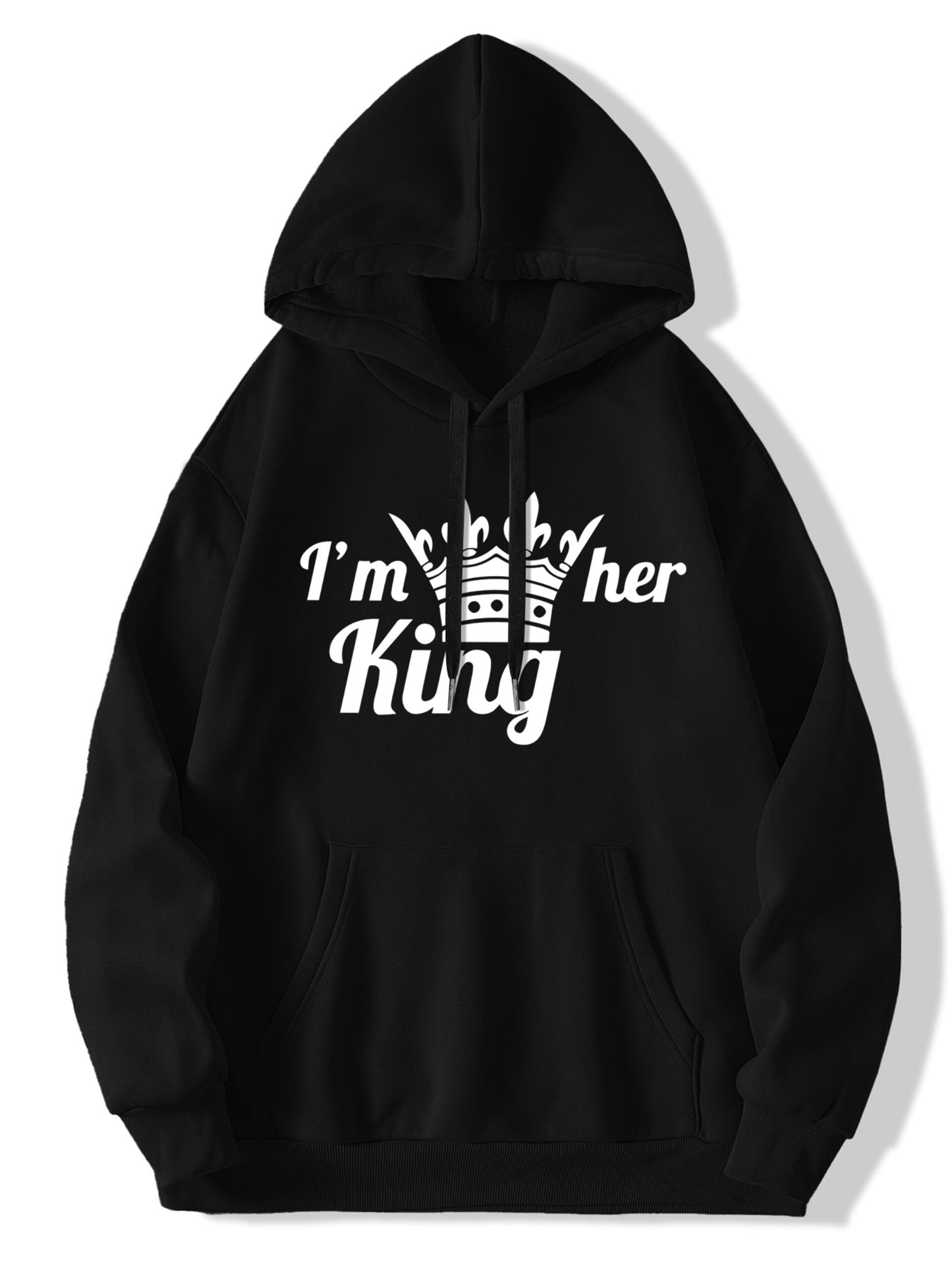 King & Queen Couples' Hoodie Set - Cozy Fleece-Lined Pullover for Men & Women, Casual Long Sleeve with Geometric Print, Perfect for Fall/Winter