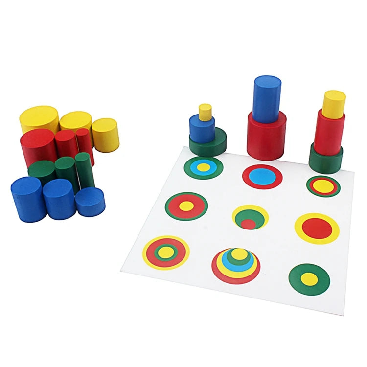 Wooden Toys Montessori 20Pcs Colorful Block Toy with Cards Color & Shapes Eudcational Toys for Children Kids 3 to 4 Years Old