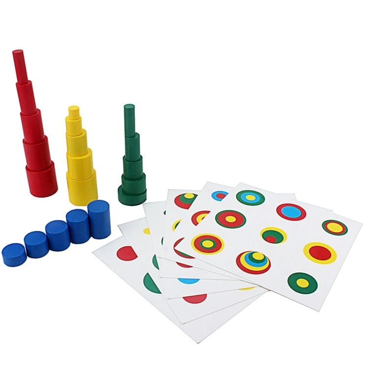 Wooden Toys Montessori 20Pcs Colorful Block Toy with Cards Color & Shapes Eudcational Toys for Children Kids 3 to 4 Years Old