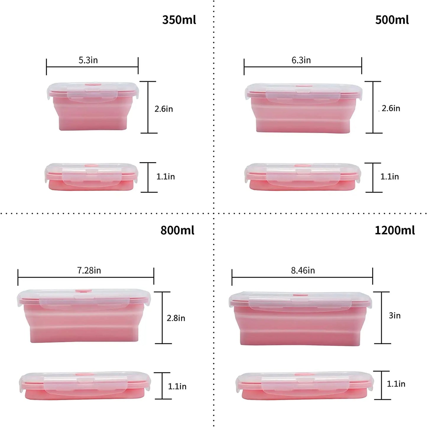 4 Pcs Silicone Collapsible Food Storage Containers with Lids Silicone Lunch Box Bento Box BPA free for Kitchen Pantry