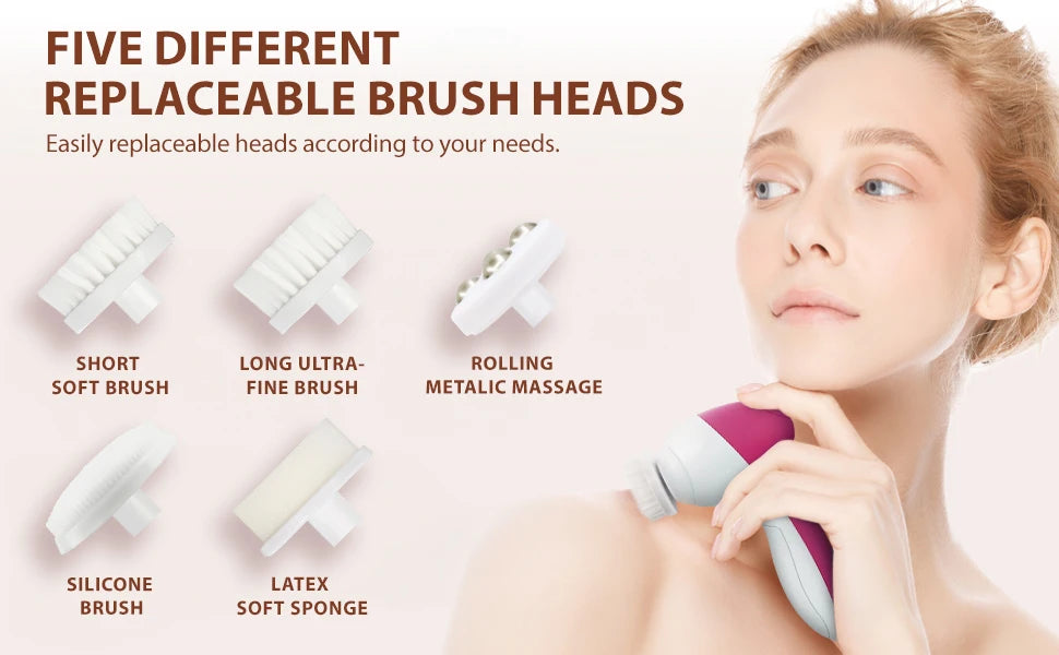 Electric 5-in-1 Facial Cleansing Brush, Multi-functional Rotating Massage Pore Cleansing Beauty Device Pore Cleaner