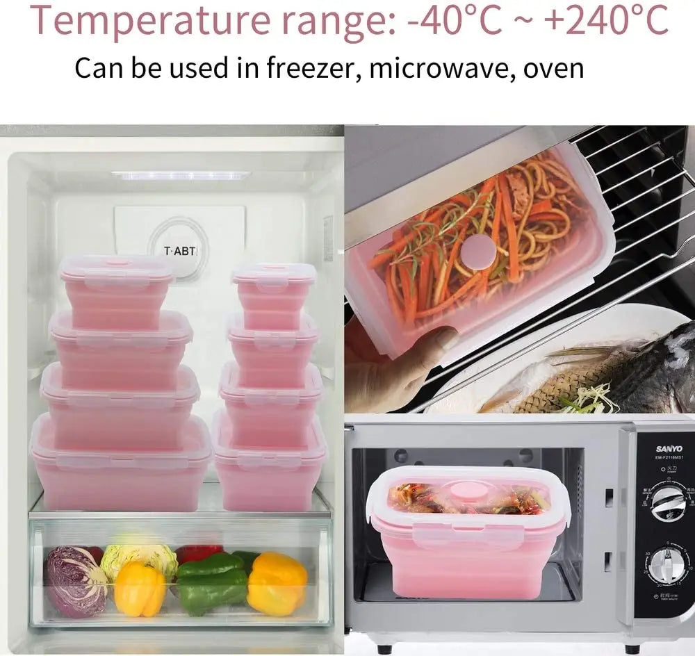 4 Pcs Silicone Collapsible Food Storage Containers with Lids Silicone Lunch Box Bento Box BPA free for Kitchen Pantry
