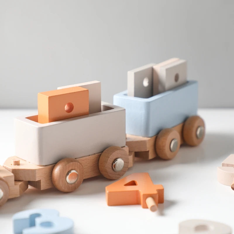 Montessori Toys Wooden Train Birthday Toy Baby Educational Toys Wooden Trolley Baby Learning Toys Number Of Wood Baby Toys Gifts