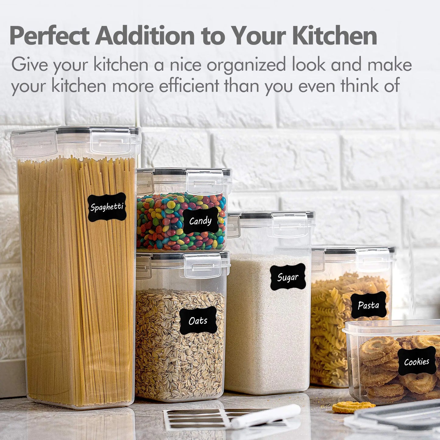 Food Storage Containers Kitchen Organizer and Storage Container with Lids Refrigerator Noodle Box Tank Sealed Cans 5Pcs Set