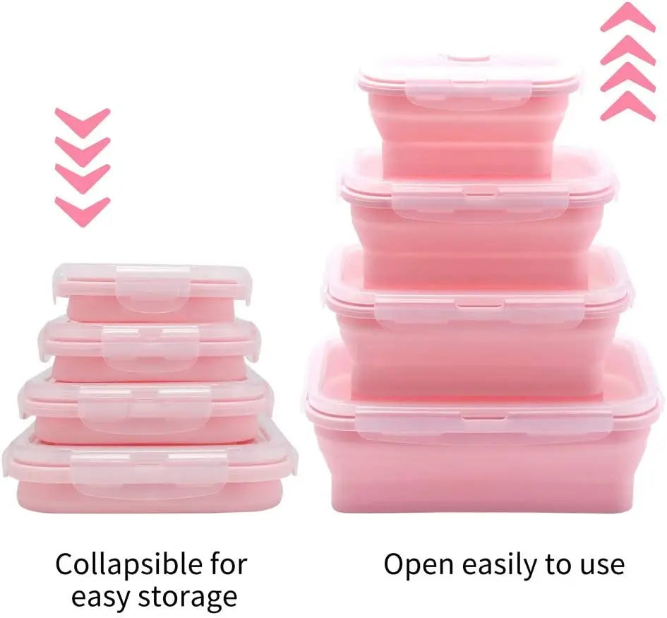 4 Pcs Silicone Collapsible Food Storage Containers with Lids Silicone Lunch Box Bento Box BPA free for Kitchen Pantry