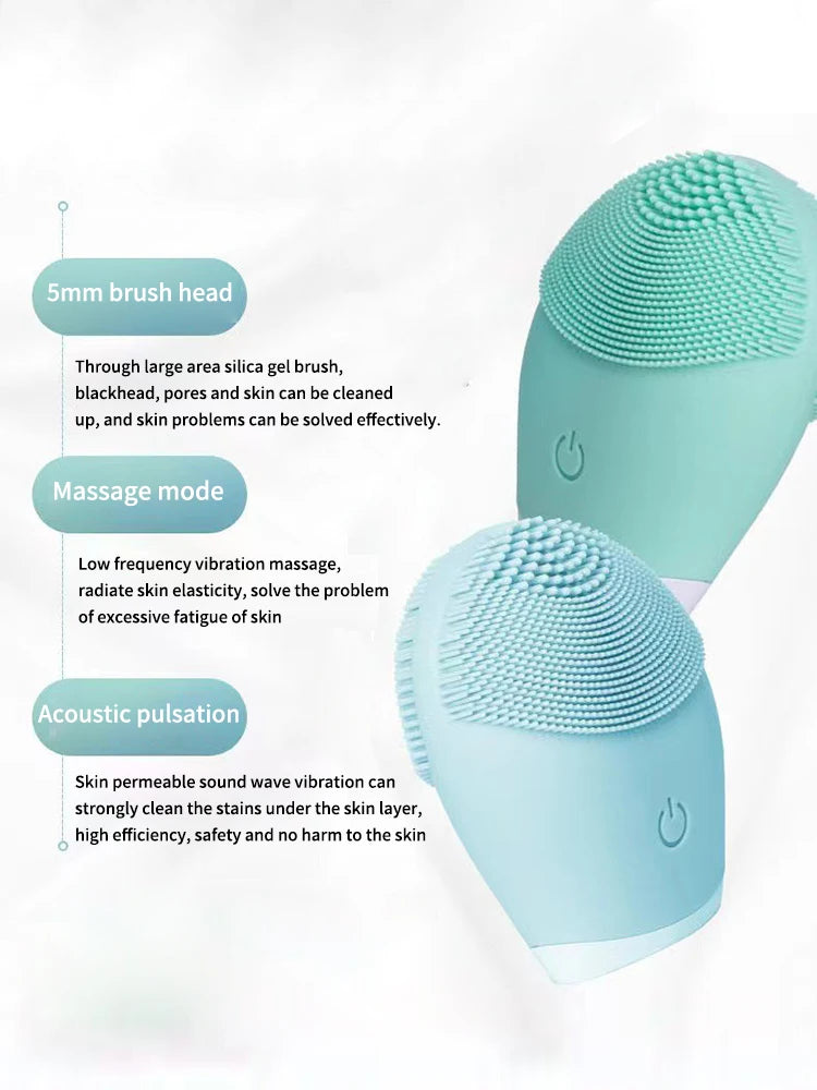 Silicone Facial Cleansing Brush - Electric Vibration Massager for Deep Pore Cleaning & Skincare
