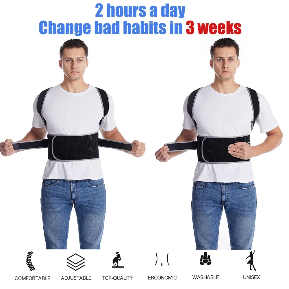 Posture Corrector for Men Women - Adjustable Back Brace for Upper&Lower Back Pain - Lumbar & Shoulder Support to Improve Posture
