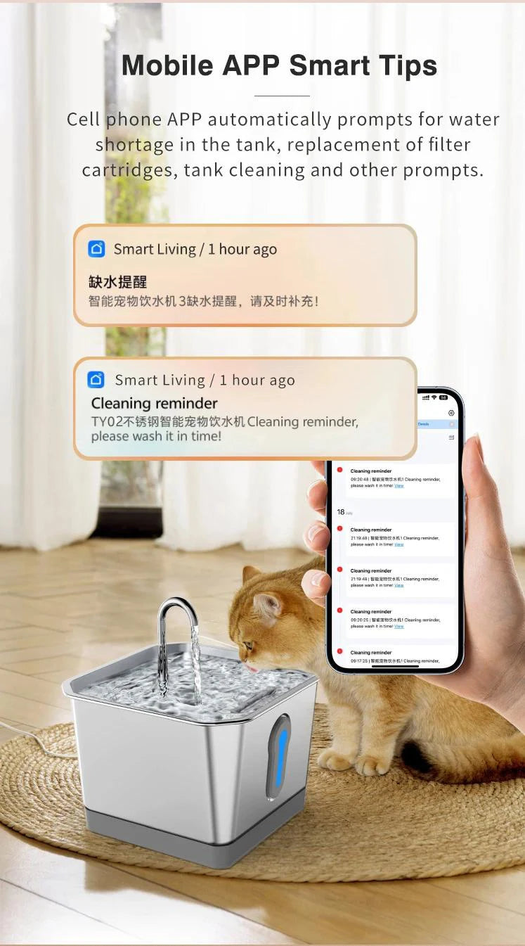 4.0L Stainless Steel Water Fountain For Cat With App Control Smart Automatic Intelligent Pets Water Dispenser Cats Dogs Products