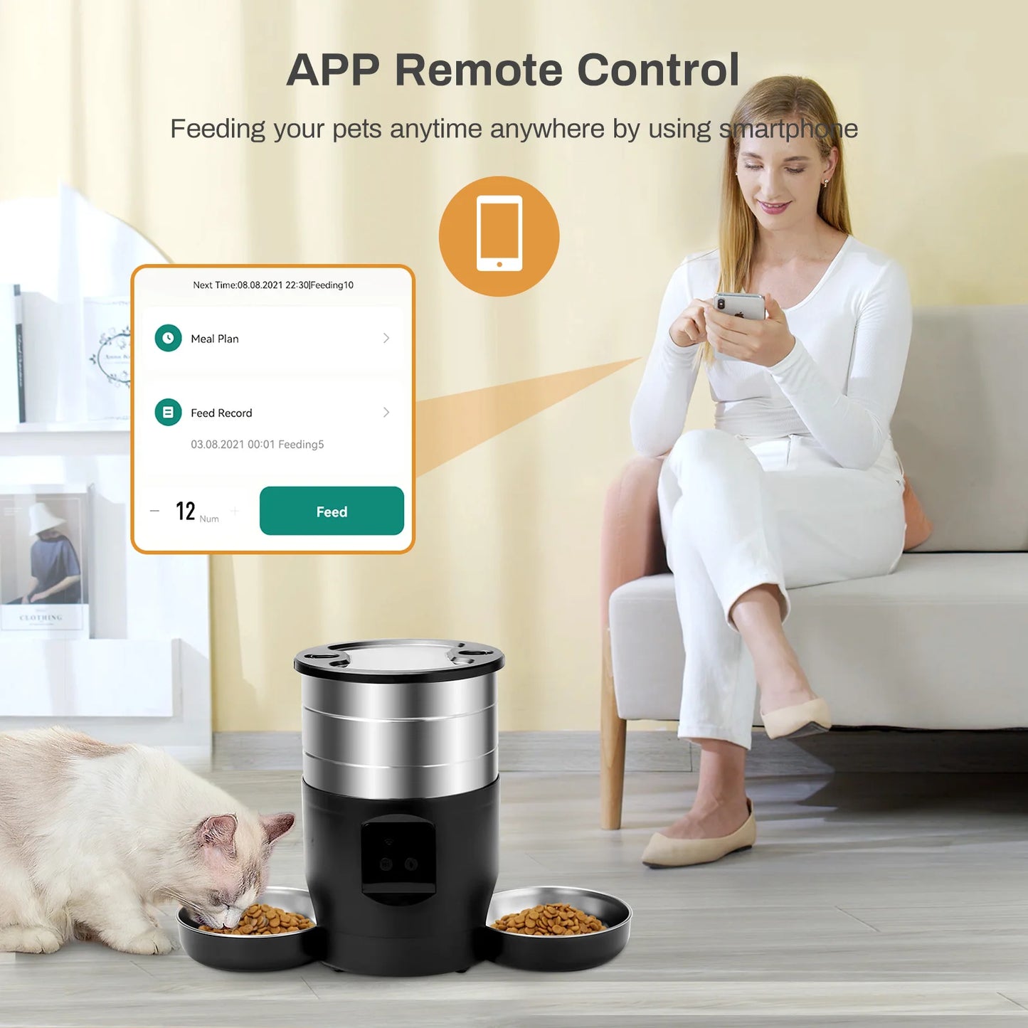 4.5L TuYa APP Automatic Pet Water Fountain Feeder Button Version Auto Cat Drink Smart Dispenser For Cats Dog Dry Food Bowl