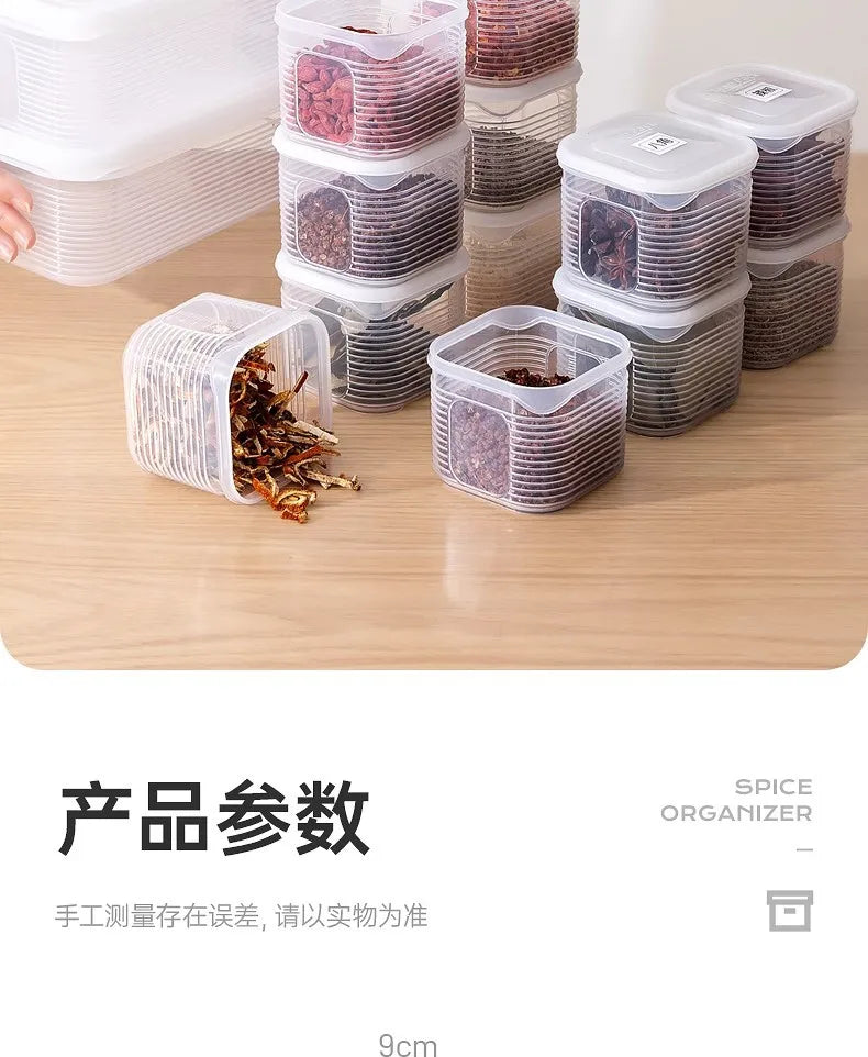 Food Storage Container 6 Grids Vegetable Fruit Fresh-keeping Box with Lid for Refrigerator Kitchen Spice Seasoning Storage Jar