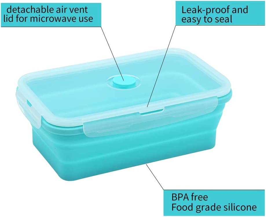 4 Pcs Silicone Collapsible Food Storage Containers with Lids Silicone Lunch Box Bento Box BPA free for Kitchen Pantry