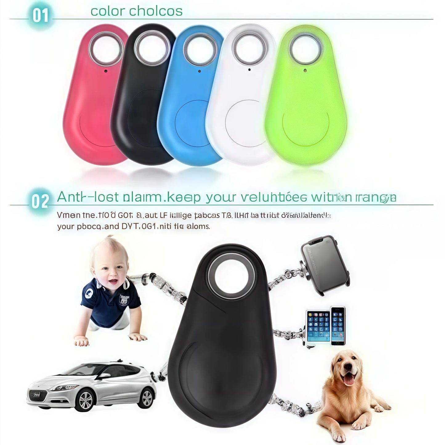 2025 Upgraded Bluetooth 5.0 Tracker-Waterproof Anti-Lost Device for Keys/Pets/Wallet/Luggage-Smart Locator with  Range&Alarm