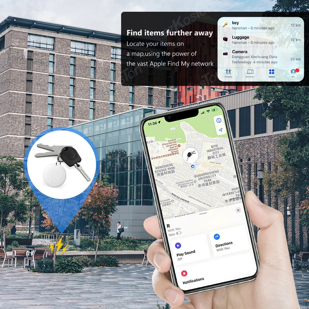 Mini Smart Tag Bluetooth Luggage Tracker Tag with Lanyard Works with IOS Find My for Keys Wallet Bags Suitcase GPS Tracker