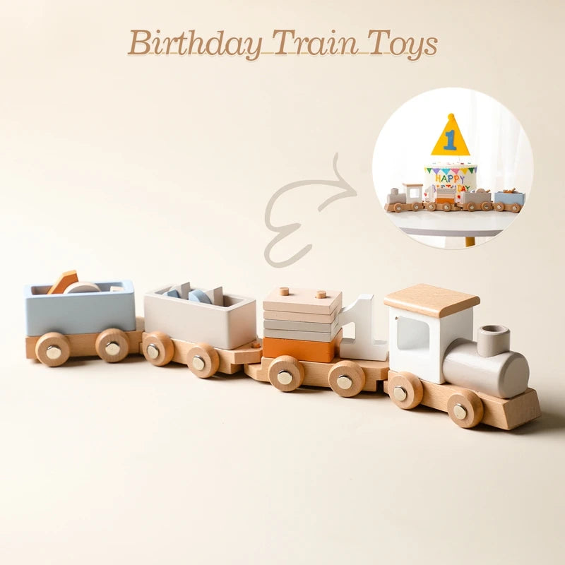 Montessori Toys Wooden Train Birthday Toy Baby Educational Toys Wooden Trolley Baby Learning Toys Number Of Wood Baby Toys Gifts