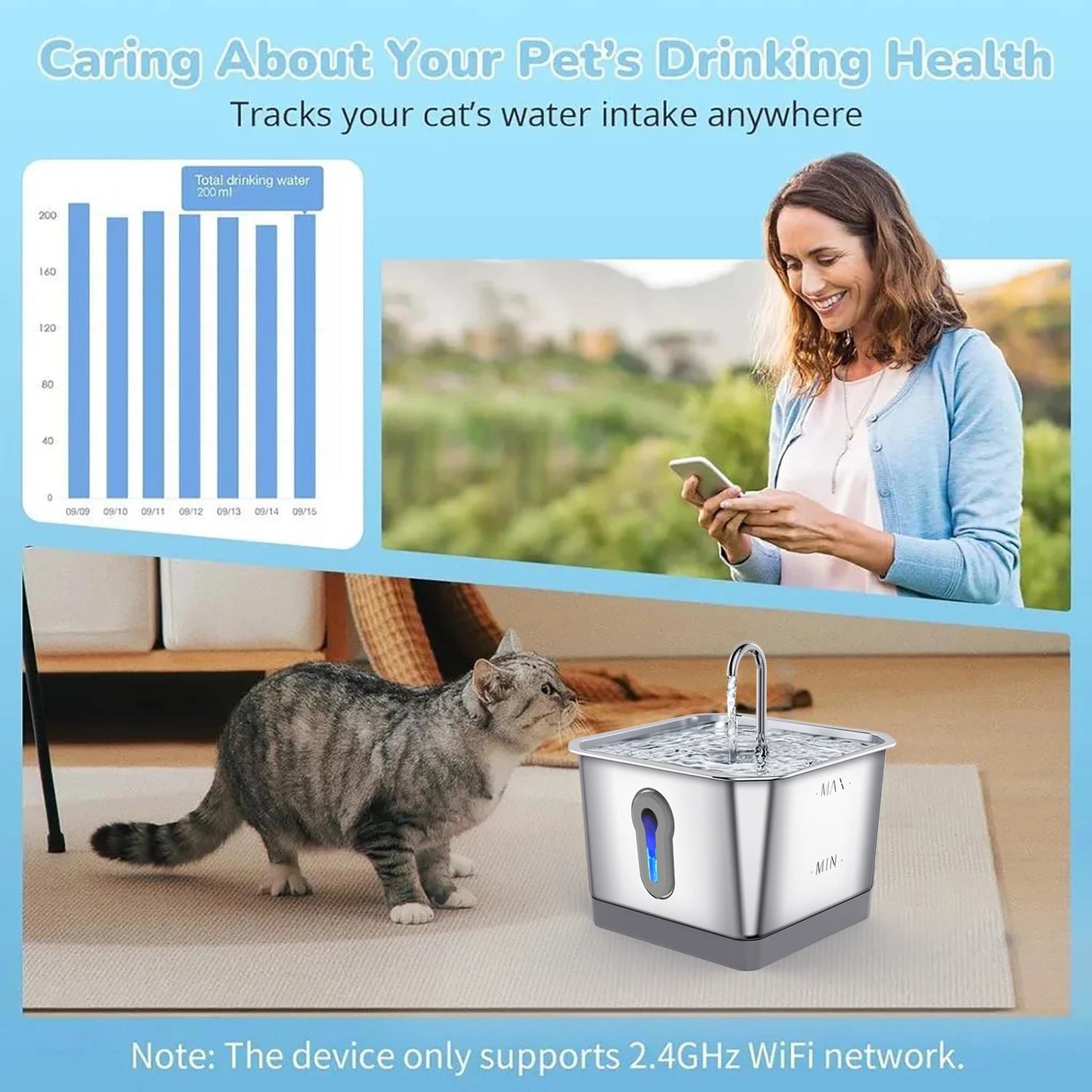 4.0L Stainless Steel Water Fountain For Cat With App Control Smart Automatic Intelligent Pets Water Dispenser Cats Dogs Products