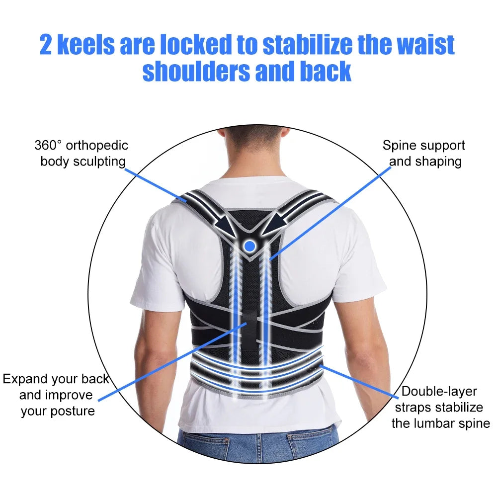 Posture Corrector for Men Women - Adjustable Back Brace for Upper&Lower Back Pain - Lumbar & Shoulder Support to Improve Posture