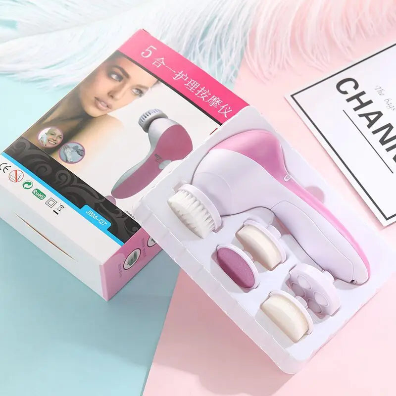Electric 5-in-1 Facial Cleansing Brush, Multi-functional Rotating Massage Pore Cleansing Beauty Device Pore Cleaner