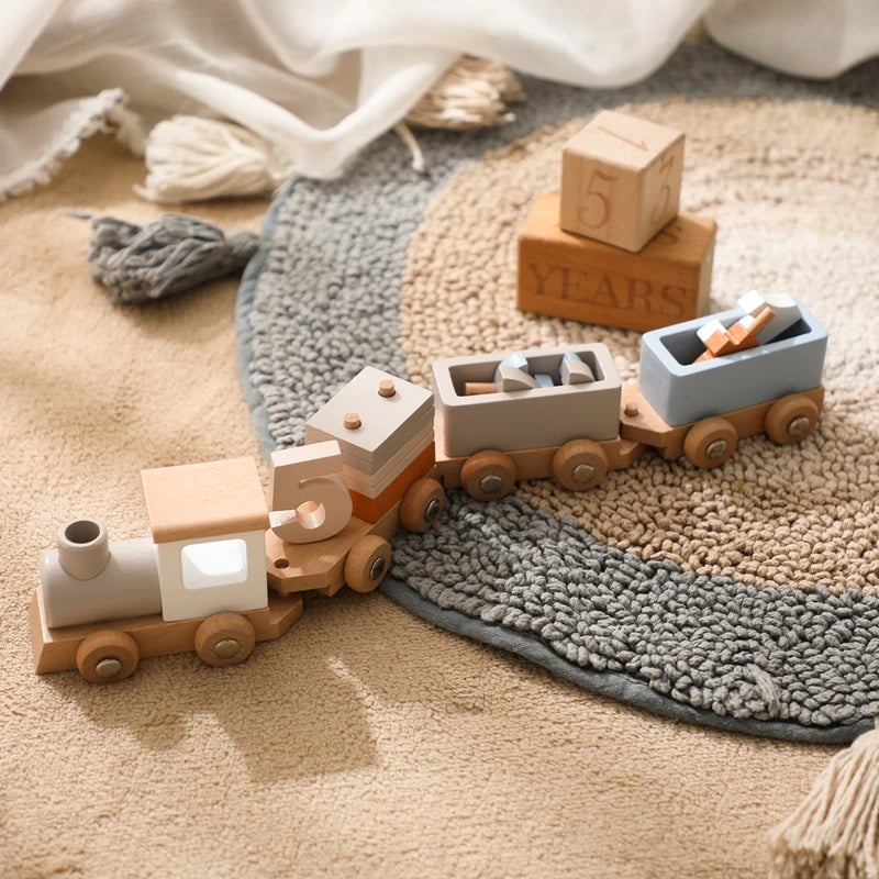 Montessori Toys Wooden Train Birthday Toy Baby Educational Toys Wooden Trolley Baby Learning Toys Number Of Wood Baby Toys Gifts