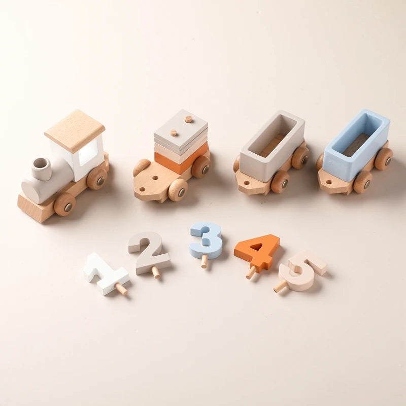Montessori Toys Wooden Train Birthday Toy Baby Educational Toys Wooden Trolley Baby Learning Toys Number Of Wood Baby Toys Gifts
