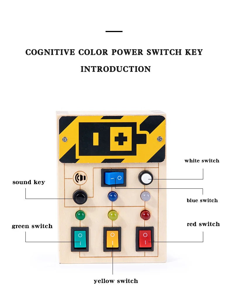 Montessori Wood Busy Board with LED Light Real Switches-Sensory Activity Toy for Toddler 1-3 Early Learning Fine Motor Skill Kit