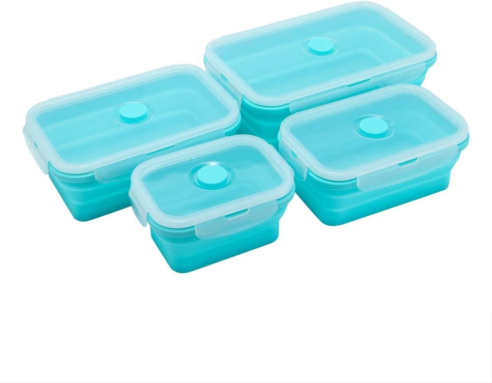 4 Pcs Silicone Collapsible Food Storage Containers with Lids Silicone Lunch Box Bento Box BPA free for Kitchen Pantry