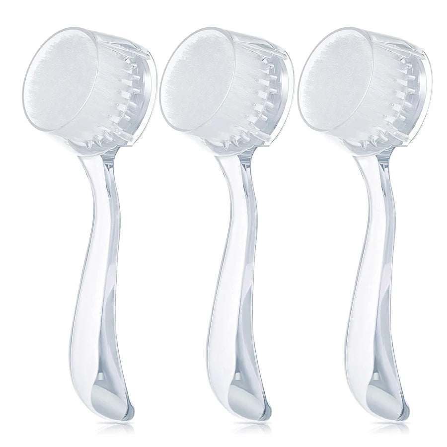 3pcs Facial Cleansing Brush Acrylic Handle Facial Cleansing Brush Soft Bristles Exfoliating Cleansing Brush