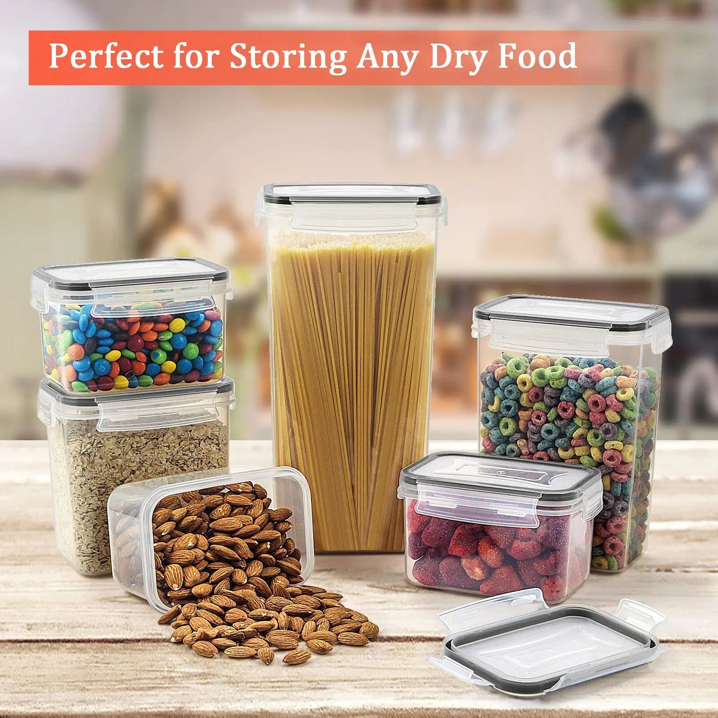 Food Storage Containers Kitchen Organizer and Storage Container with Lids Refrigerator Noodle Box Tank Sealed Cans 5Pcs Set