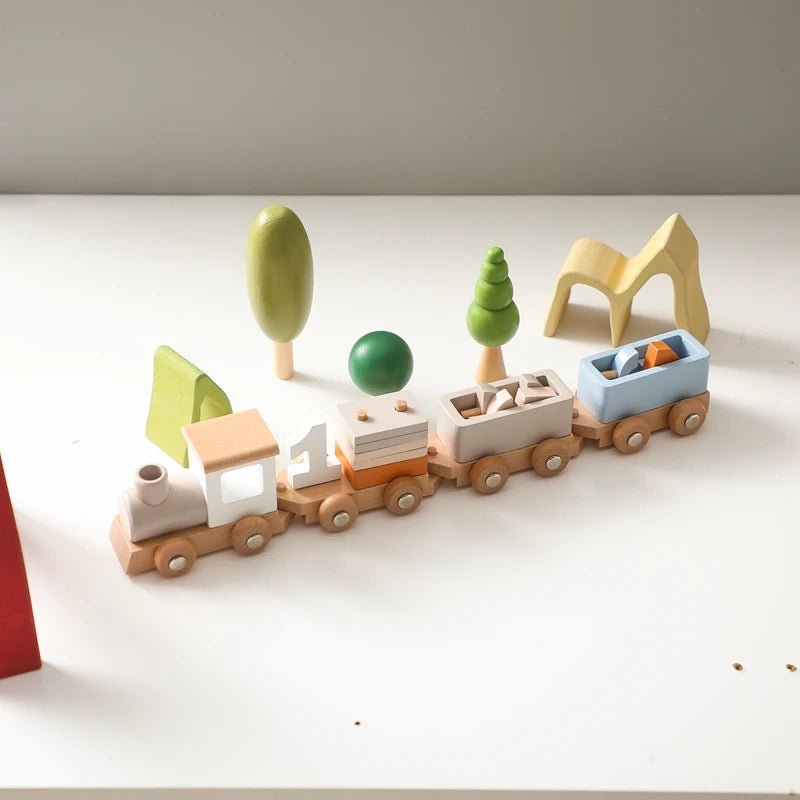 Montessori Toys Wooden Train Birthday Toy Baby Educational Toys Wooden Trolley Baby Learning Toys Number Of Wood Baby Toys Gifts