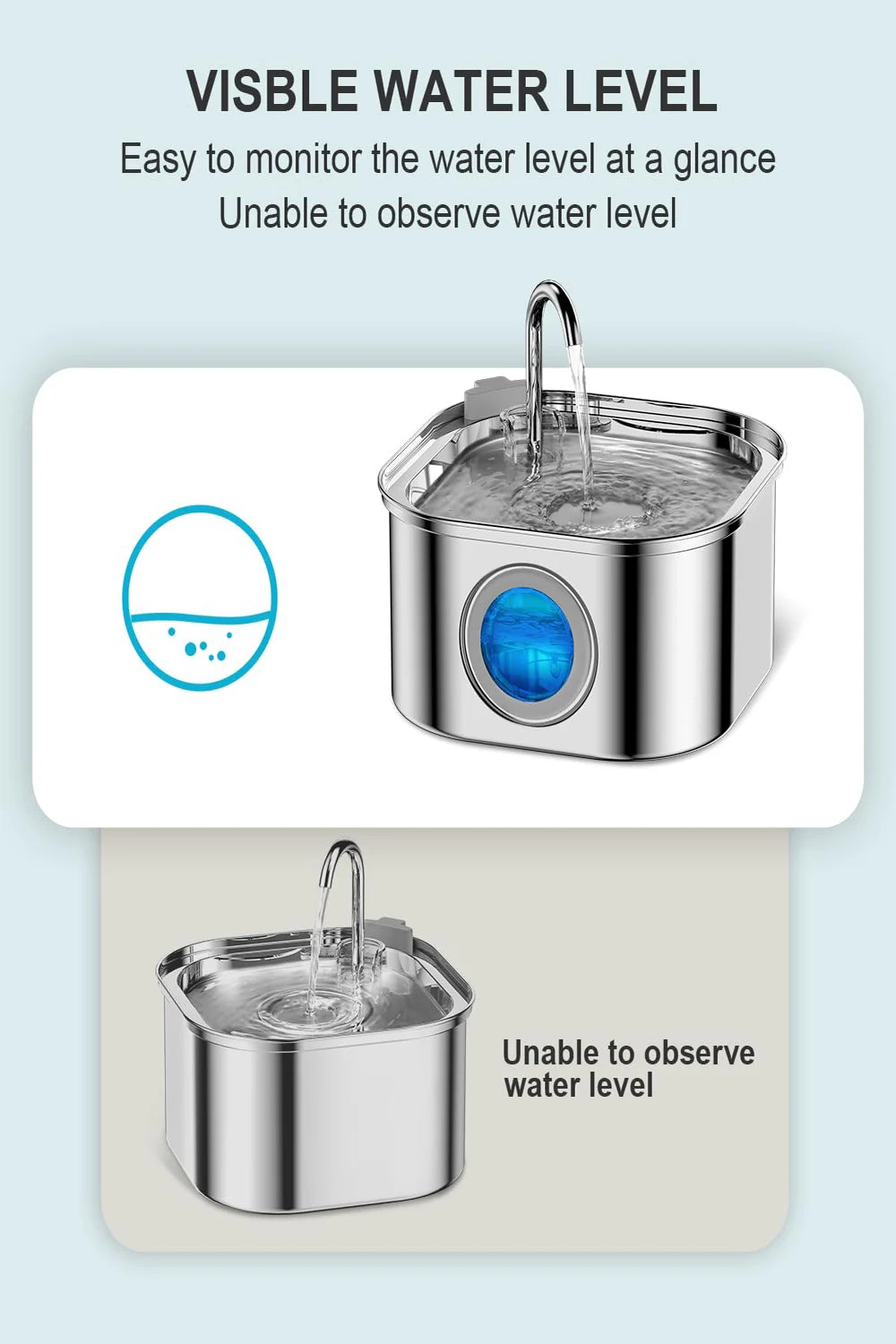 304 Stainless Steel Automatic Pet Drinking Fountain 108oz/3.2L Visual Window Cat Dog water feeder Live Water Filter With Faucet