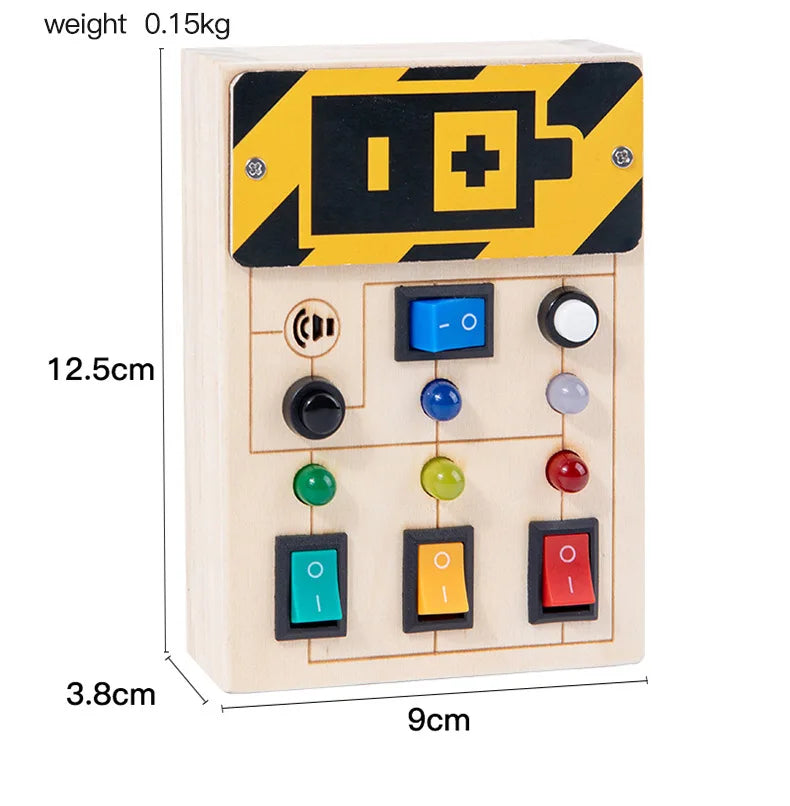 Montessori Wood Busy Board with LED Light Real Switches-Sensory Activity Toy for Toddler 1-3 Early Learning Fine Motor Skill Kit