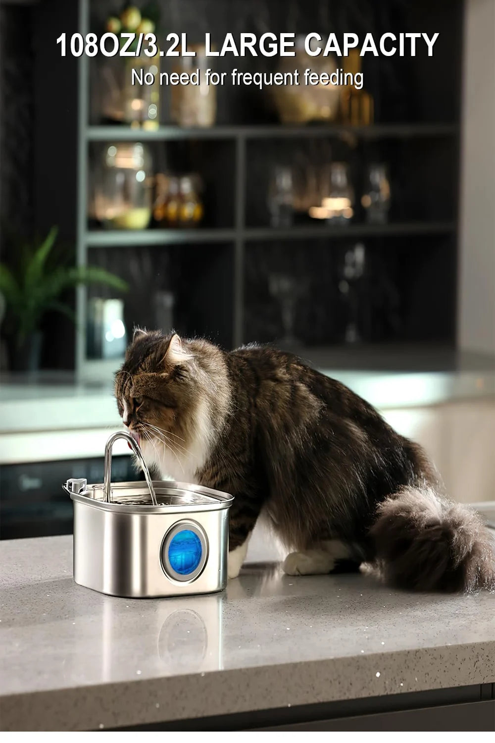 304 Stainless Steel Automatic Pet Drinking Fountain 108oz/3.2L Visual Window Cat Dog water feeder Live Water Filter With Faucet