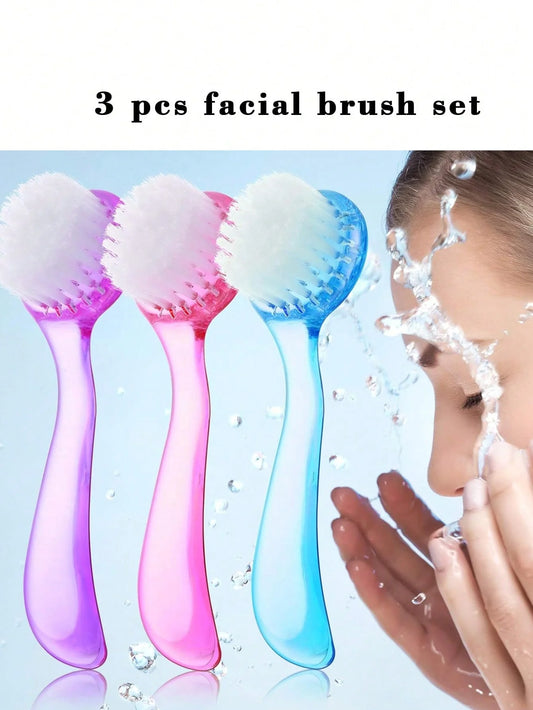 3pcs Facial Cleansing Brush Acrylic Handle Facial Cleansing Brush Soft Bristles Exfoliating Cleansing Brush