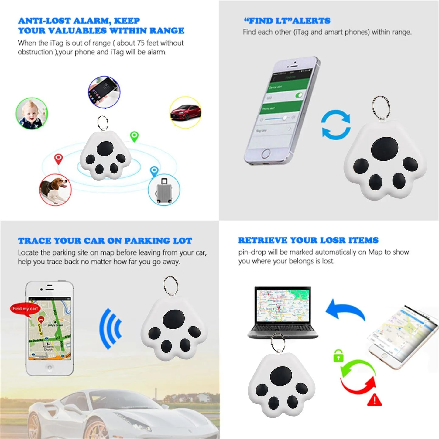 Mini GPS Tracker Wireless Bluetooth-compatible Smart Anti Lost Tracking Device for Keys Locator Pet Dog Cat Collar Accessories