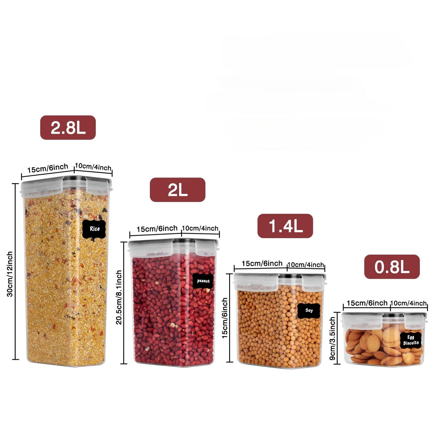 Food Storage Containers Kitchen Organizer and Storage Container with Lids Refrigerator Noodle Box Tank Sealed Cans 5Pcs Set